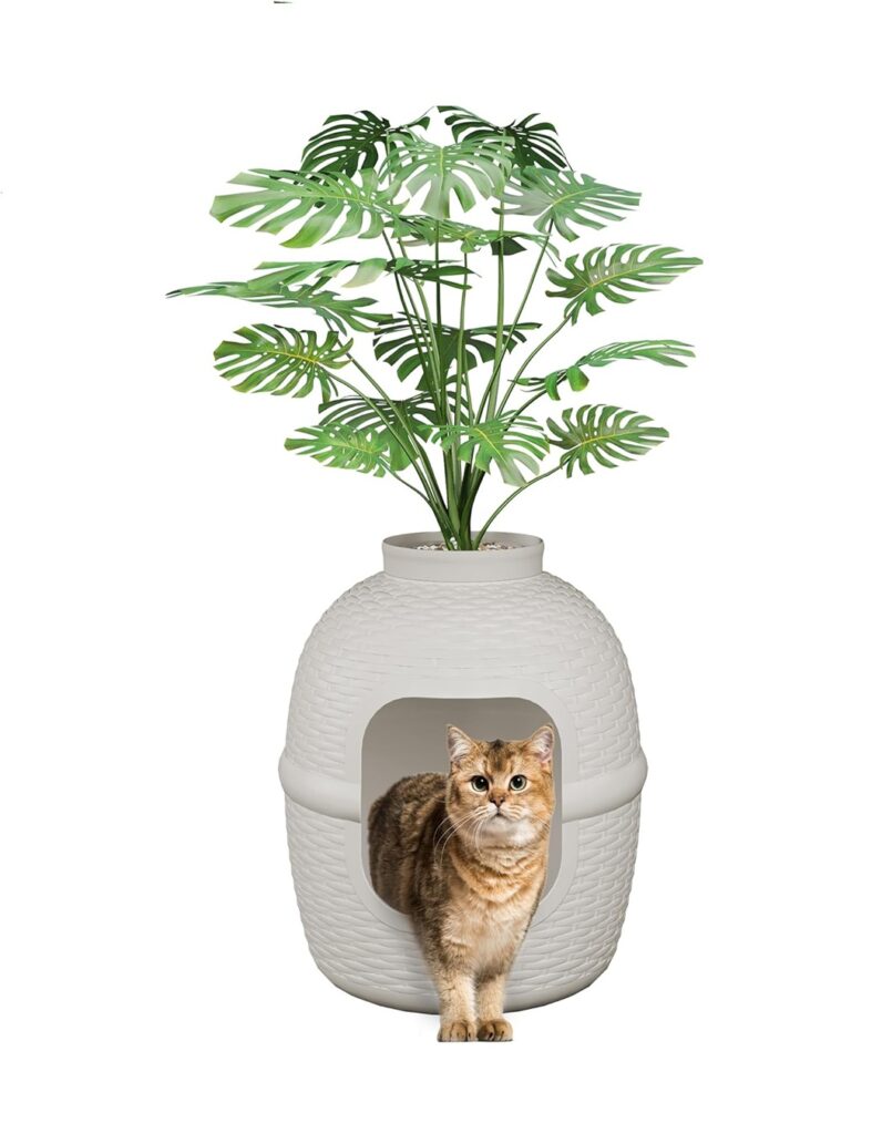 Large Cat Litter Box with Rattan Pattern