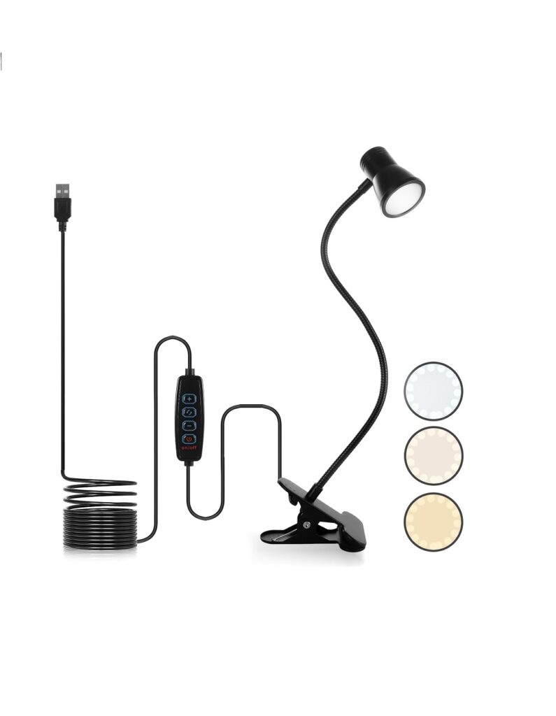  Clip On Desk Lamp, USB LED Reading Light with 3 Colour