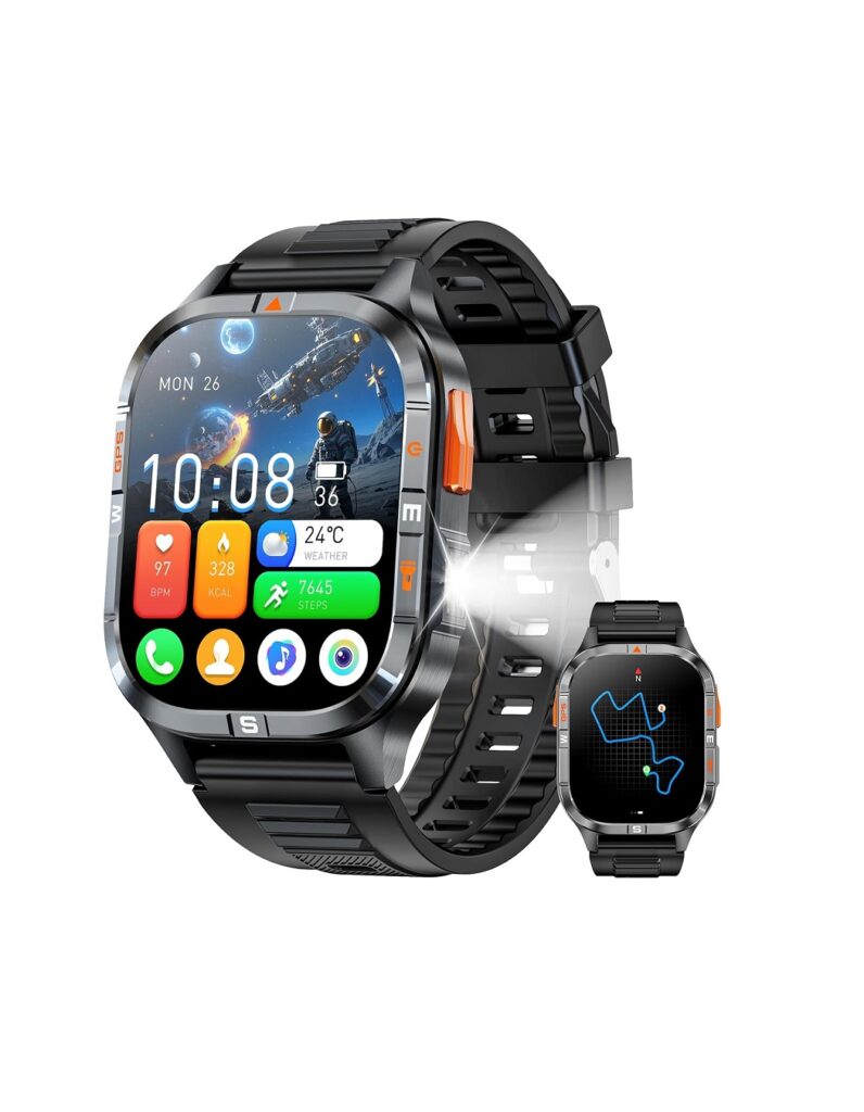 Military GPS Smart Watch for Men with Compass/Flashlight, 2.01