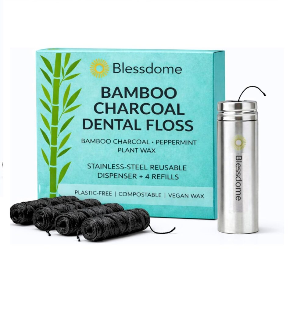 Bamboo Charcoal Dental Floss Kit – Stainless Steel Reusable Dispenser