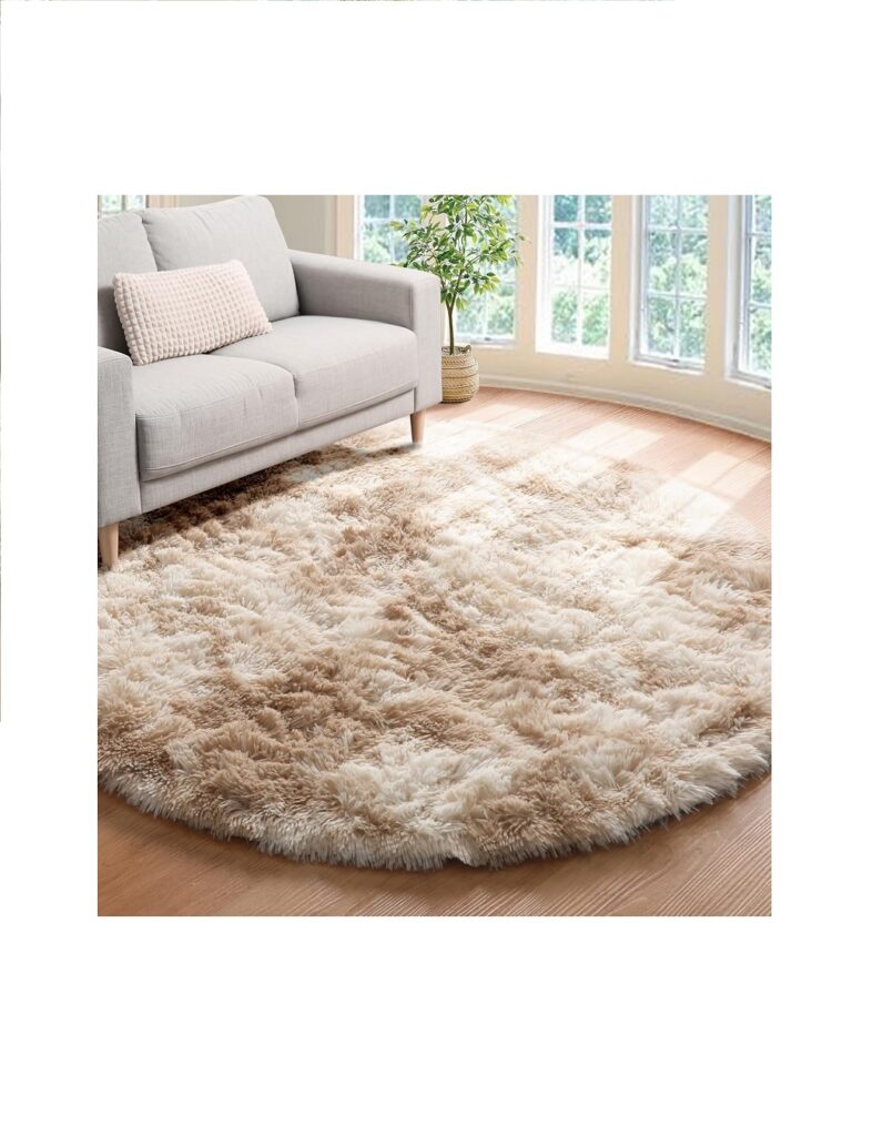 Round Rugs for Bedrooms Fluffy (Khahi white, 160cm)