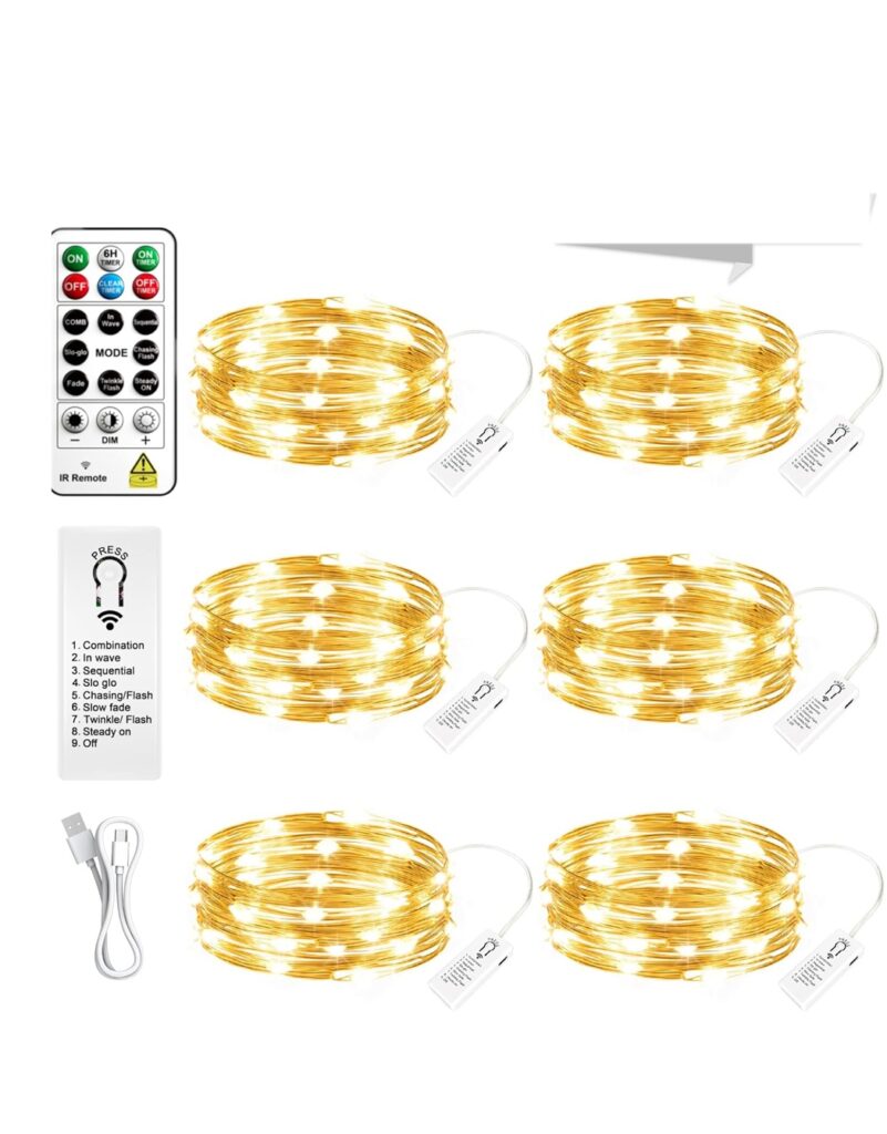 6 Pack Rechargeable Fairy Lights Battery Operated